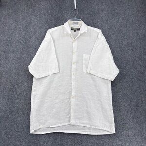 Brian Brothers White Linen Short Sleeve Button Up Shirt Men’s Large Preppy